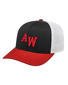 Flexfit 110® Trucker Mesh Back Cap - Puff Embroidery Logo &amp; "Westerners" on back-Black/Red/White