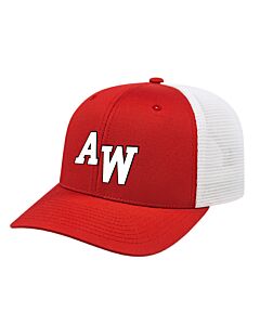 Flexfit 110® Trucker Mesh Back Cap - Puff Embroidery Logo &amp; "Westerners" on back-Red/White