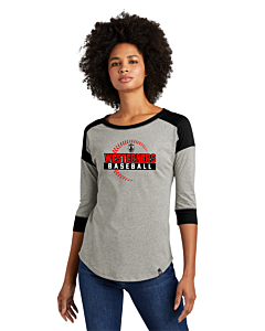New Era® Ladies Heritage Blend 3/4-Sleeve Baseball Raglan Tee - DTG - Logo 1-Black/Rainstorm Gray Heather